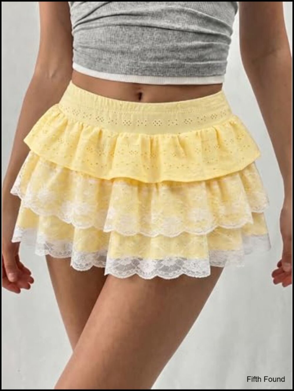 Lace Mini Skirt Ruffle Layered with Shorts A Line Skort - Picture 3 of 6